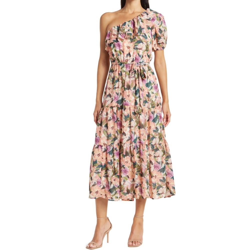 ASTR the Label Floral Print One-Shoulder Midi Dress size SMALL